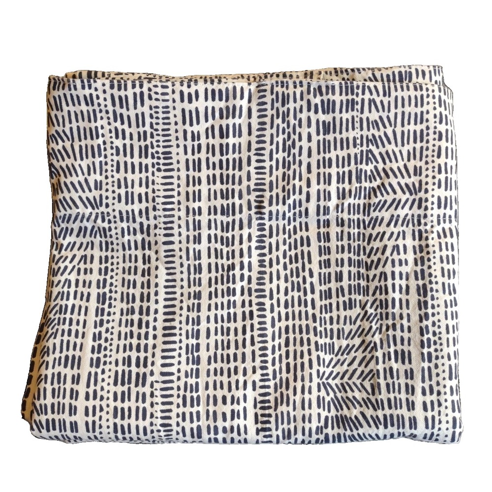 WEST ELM Echo Print Curtain Drape Set 2 Panels Navy Blue White 48 x 96" EUC